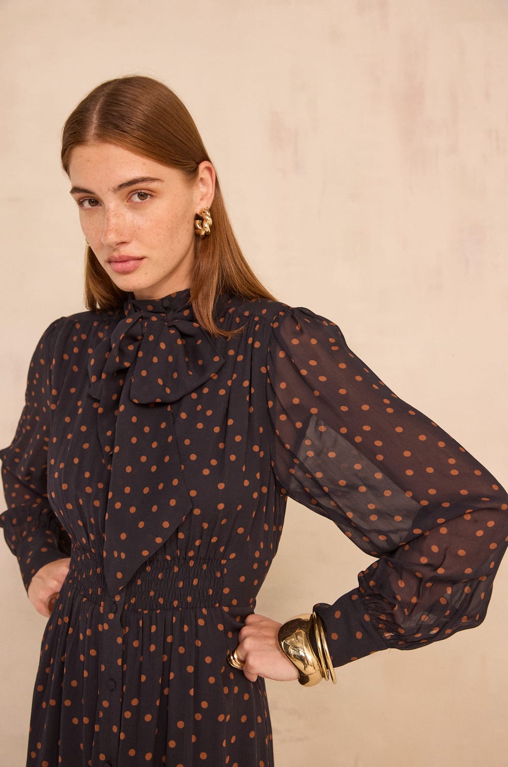 Flowy polka dot dress PRISCA;${refinementColor}