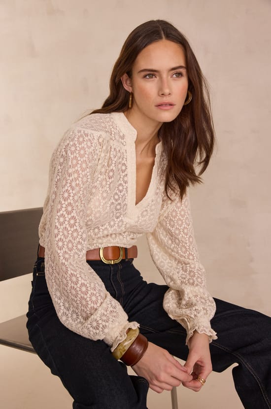 Blouse col V brodée en coton DANIELA;${refinementColor}