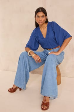 Embroidered blouse with 3/4 sleeves DEBORAH;${refinementColor}