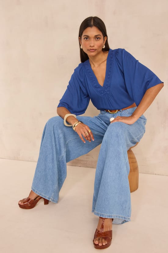 Embroidered blouse with 3/4 sleeves DEBORAH;${refinementColor}