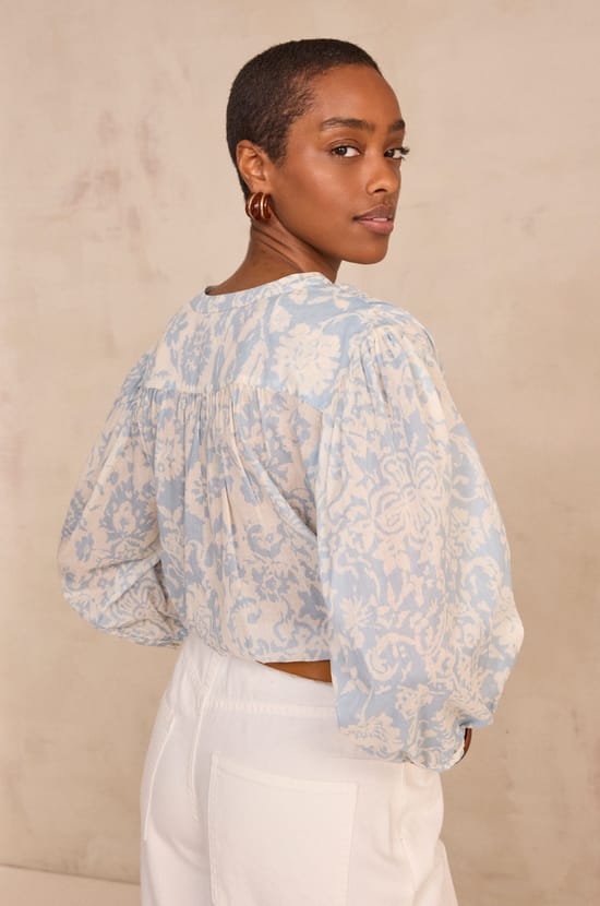 Printed 3/4 sleeve cotton blouse DEVONA;${refinementColor}