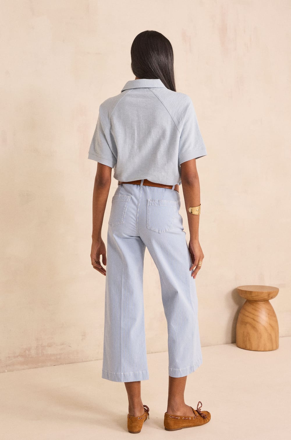 ROMA BIS striped wide cropped pants;${refinementColor}