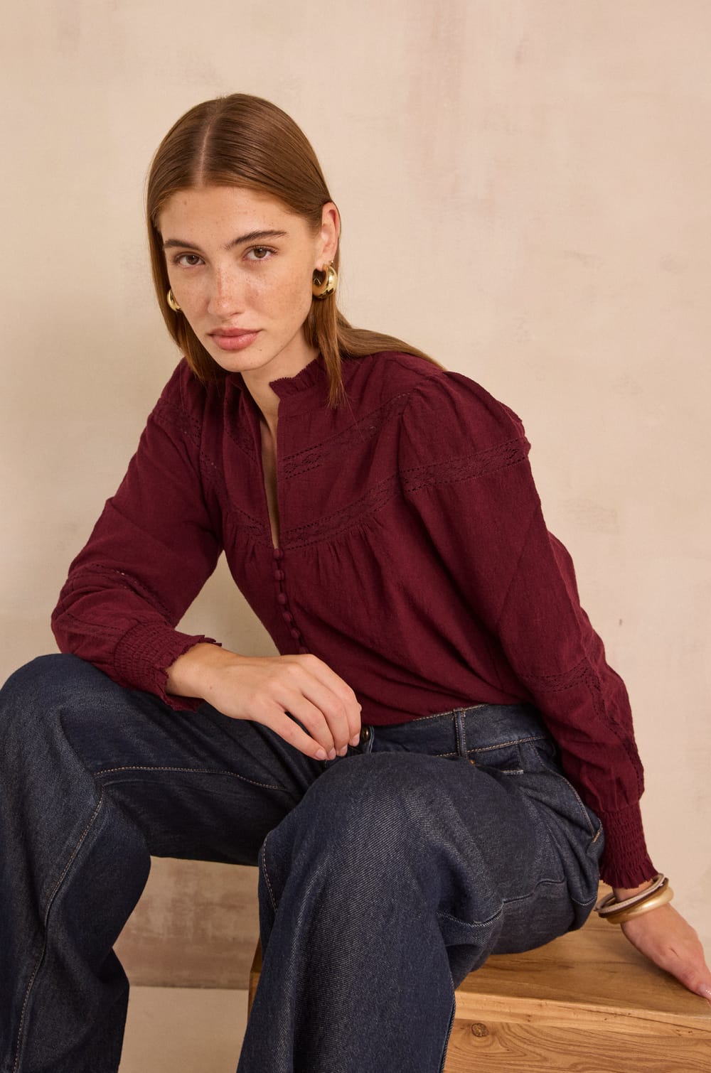 Embroidered cotton blouse MAGNOLIA;${refinementColor}