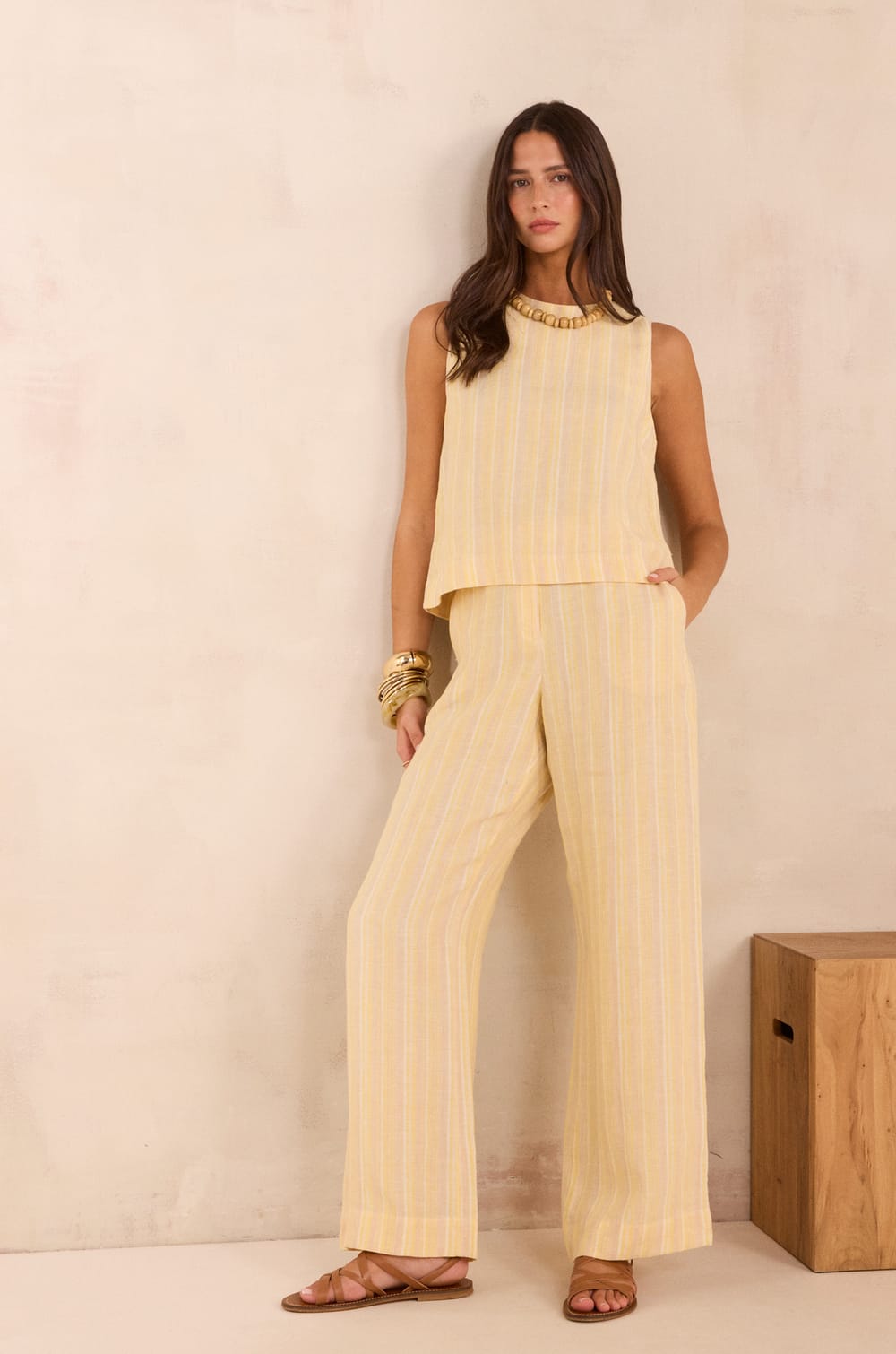 Wide striped linen pants ADELE;${refinementColor}