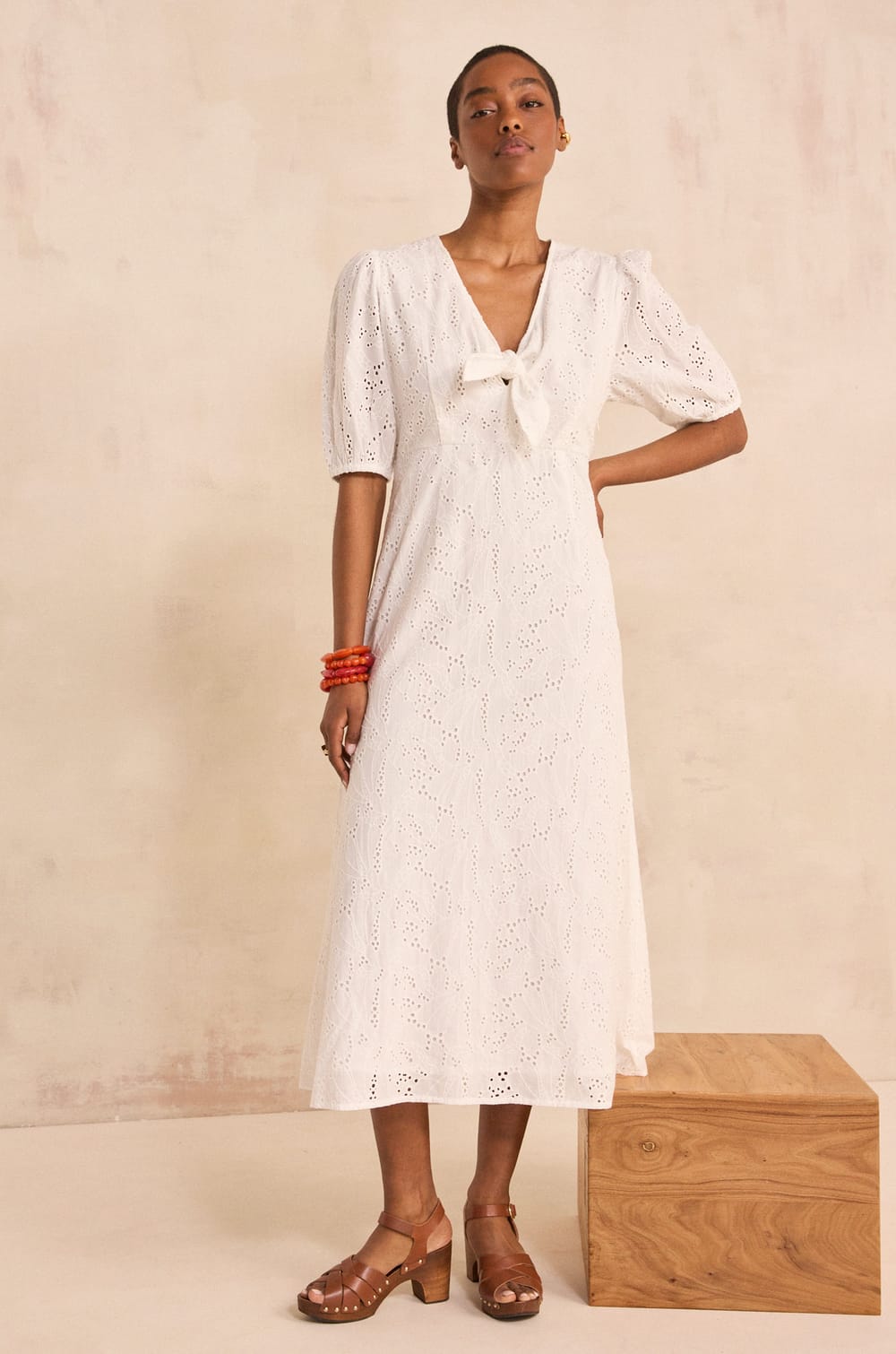 Straight embroidered cotton dress LAURENE;${refinementColor}
