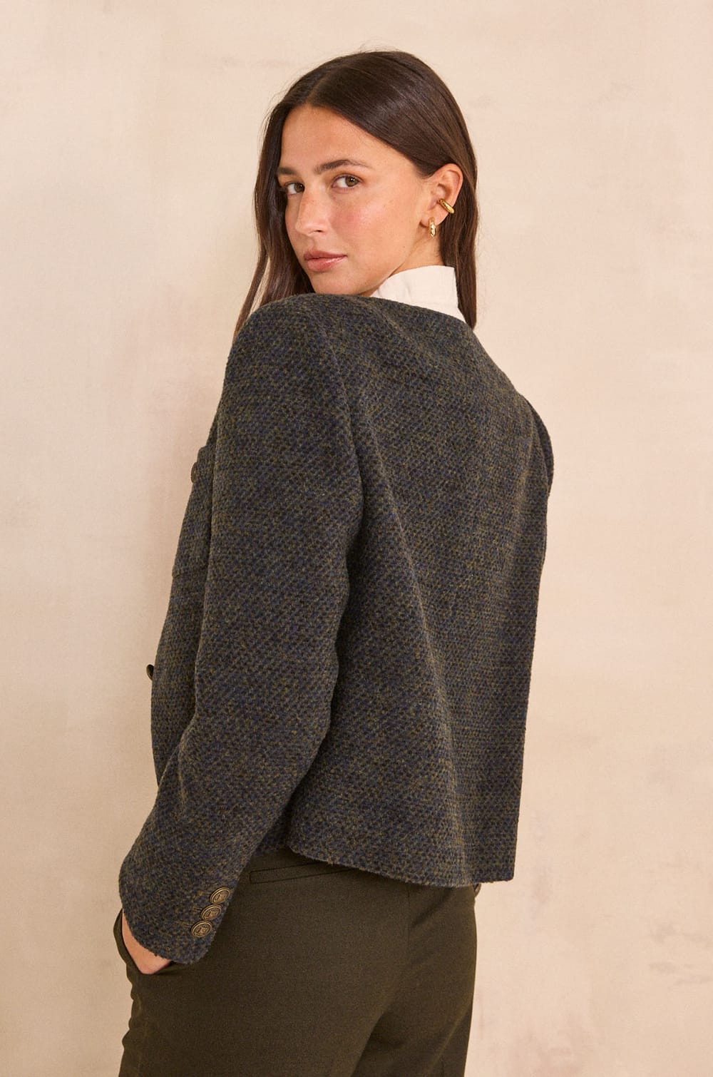 PIA long sleeve mixed wool jacket;${refinementColor}