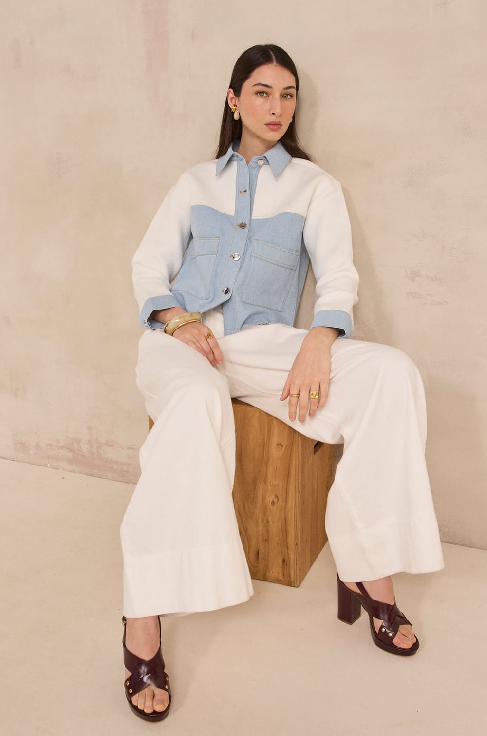 Long sleeve two-tone cotton PUNKY jacket;${refinementColor}