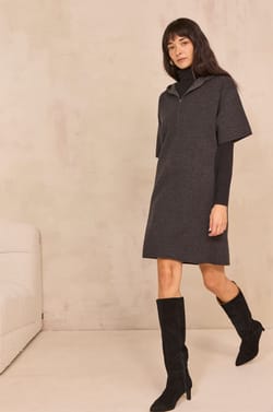 Charcoal gray blended wool dress PENSEE;${refinementColor}