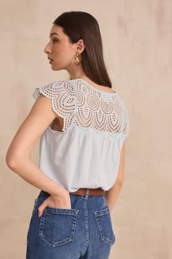 Embroidered short-sleeve cotton top LILOU;${refinementColor}