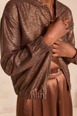 Teddy bomber jacket with sparkling threads;${refinementColor}