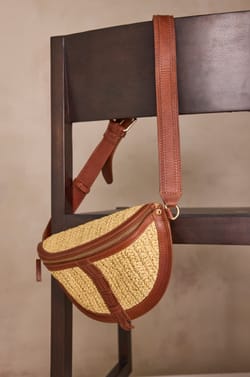 LUCIEN leather and raffia belt bag;${refinementColor}