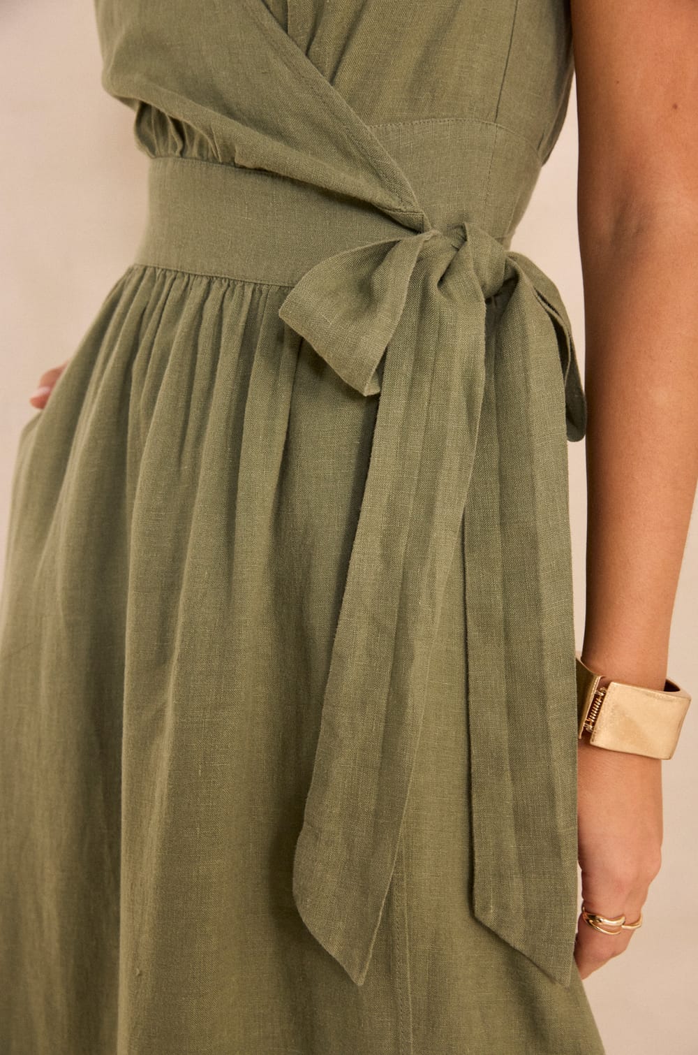 Straight wrap dress in linen BALEARE;${refinementColor}