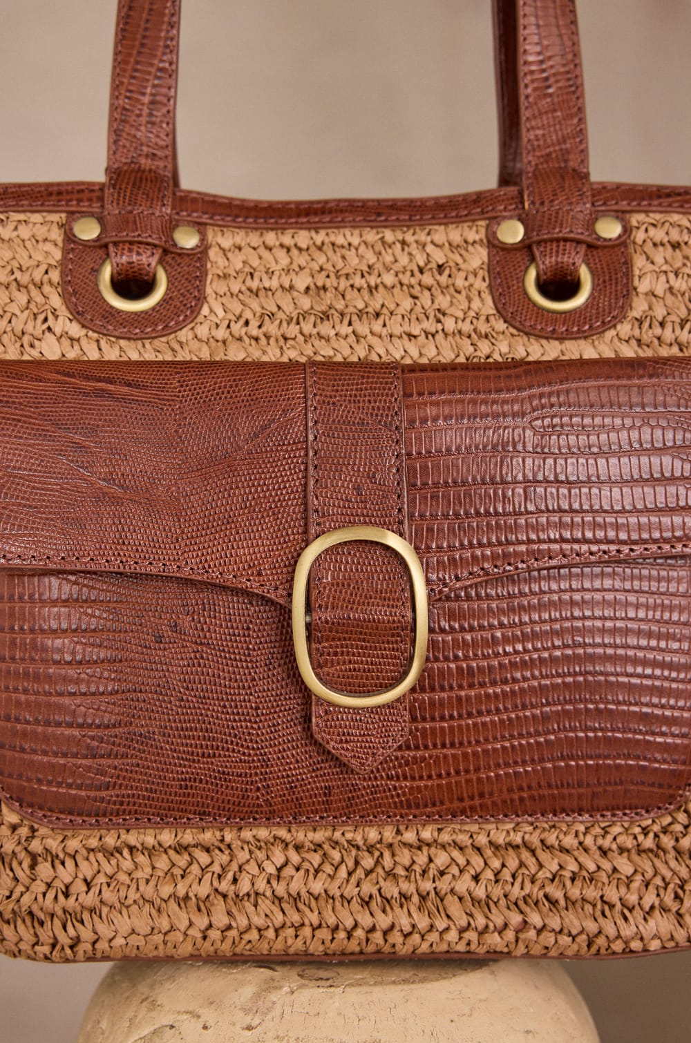 Leather and raffia basket bag MAX;${refinementColor}