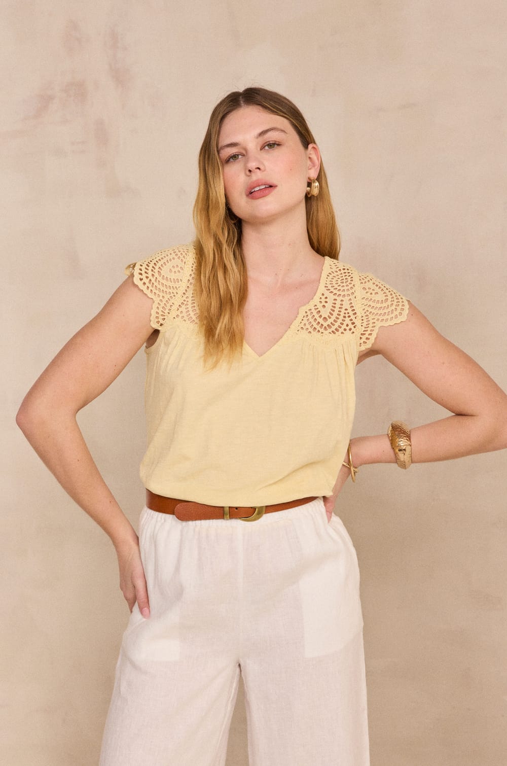 Embroidered short-sleeved cotton top LILOU;${refinementColor}