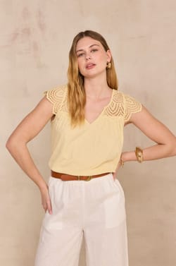Embroidered short-sleeved cotton top LILOU;${refinementColor}