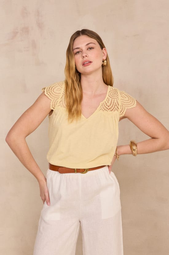 Embroidered short-sleeved cotton top LILOU;${refinementColor}