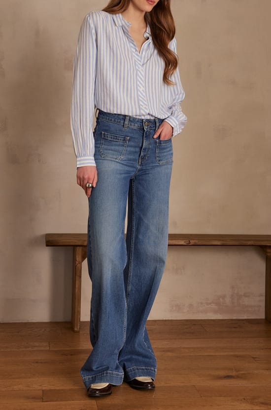 Chemisier POPPY en coton et lin ray&eacute;;${refinementColor}