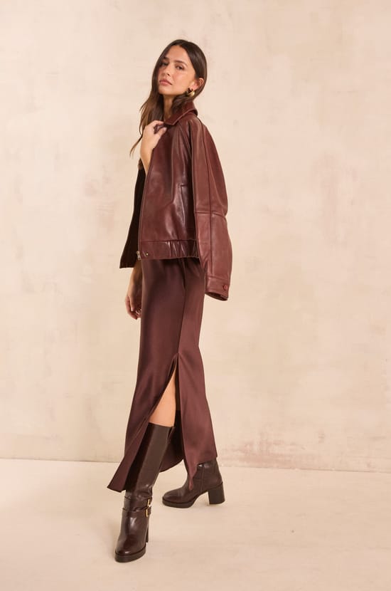 Straight satin dress REFLECTION;${refinementColor}