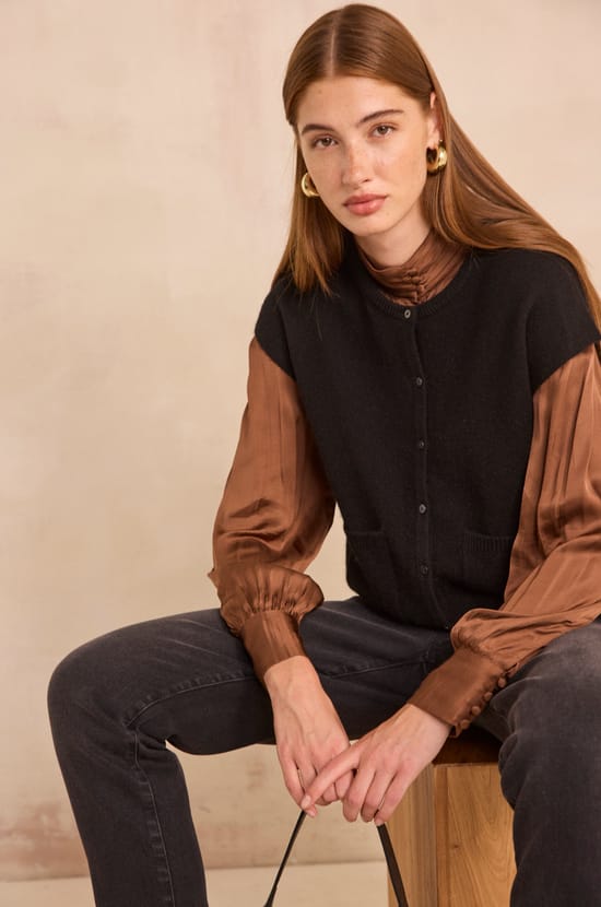 Satin blouse with bow tie collar SPIRIT;${refinementColor}