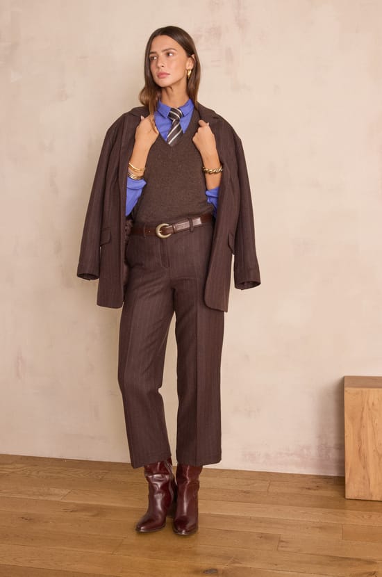 MELINA cropped striped wool trousers;${refinementColor}