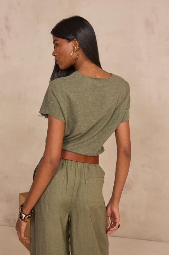 Pretty short sleeve cotton top;${refinementColor}