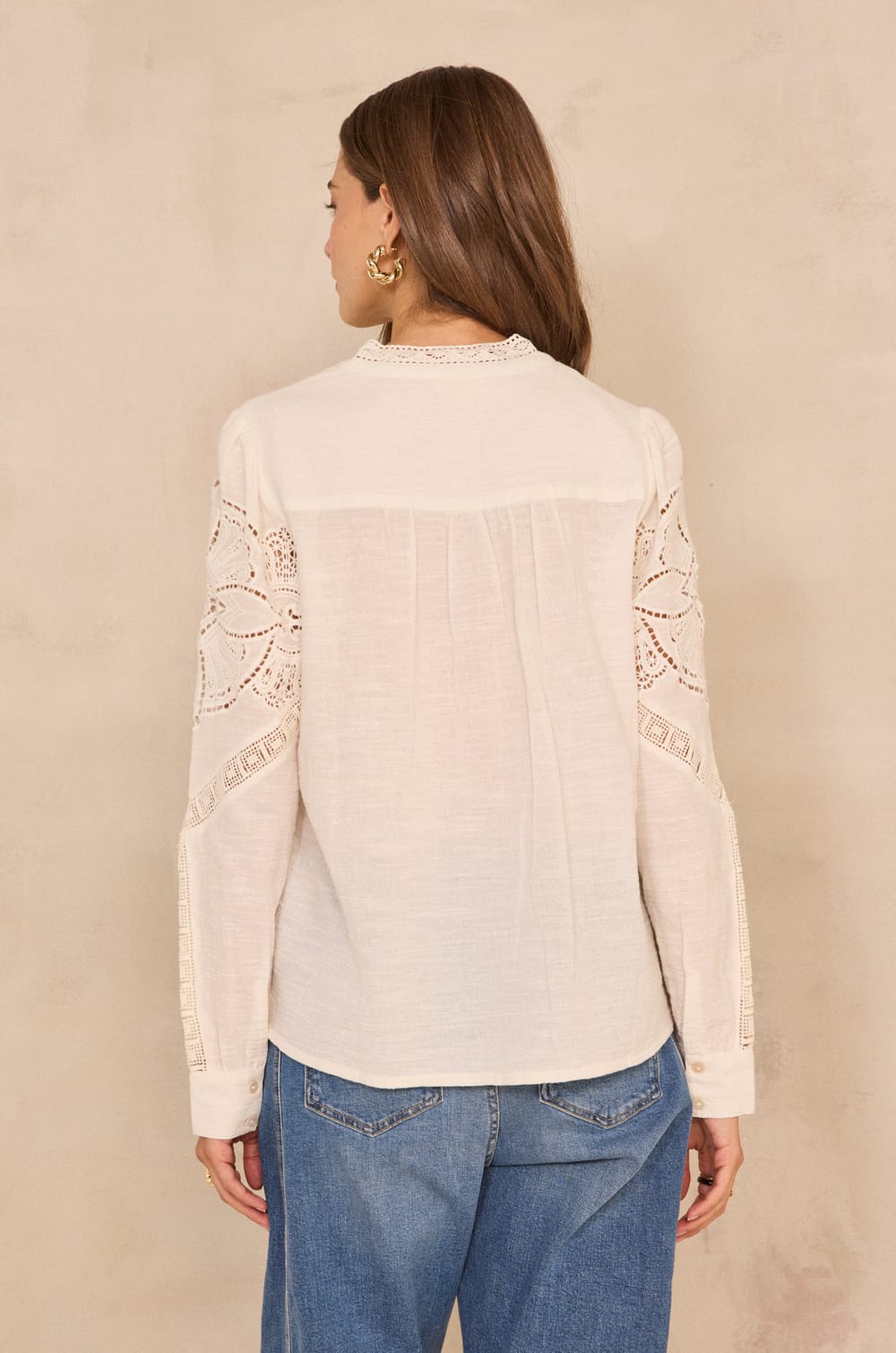 Blouse brod&eacute;e &agrave; manches longues en coton MARTHA;${refinementColor}