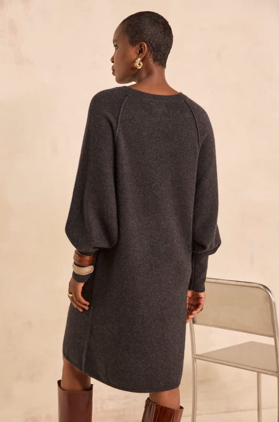 Straight dress in anthracite cashmere PRINCESS;${refinementColor}