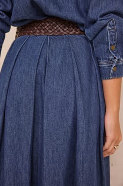 OXANE pleated denim midi skirt;${refinementColor}