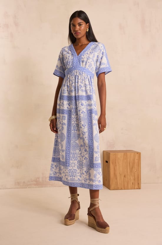 Robe imprim&eacute;e &agrave; manches courtes en coton m&eacute;lang&eacute; PRUNELLE;${refinementColor}