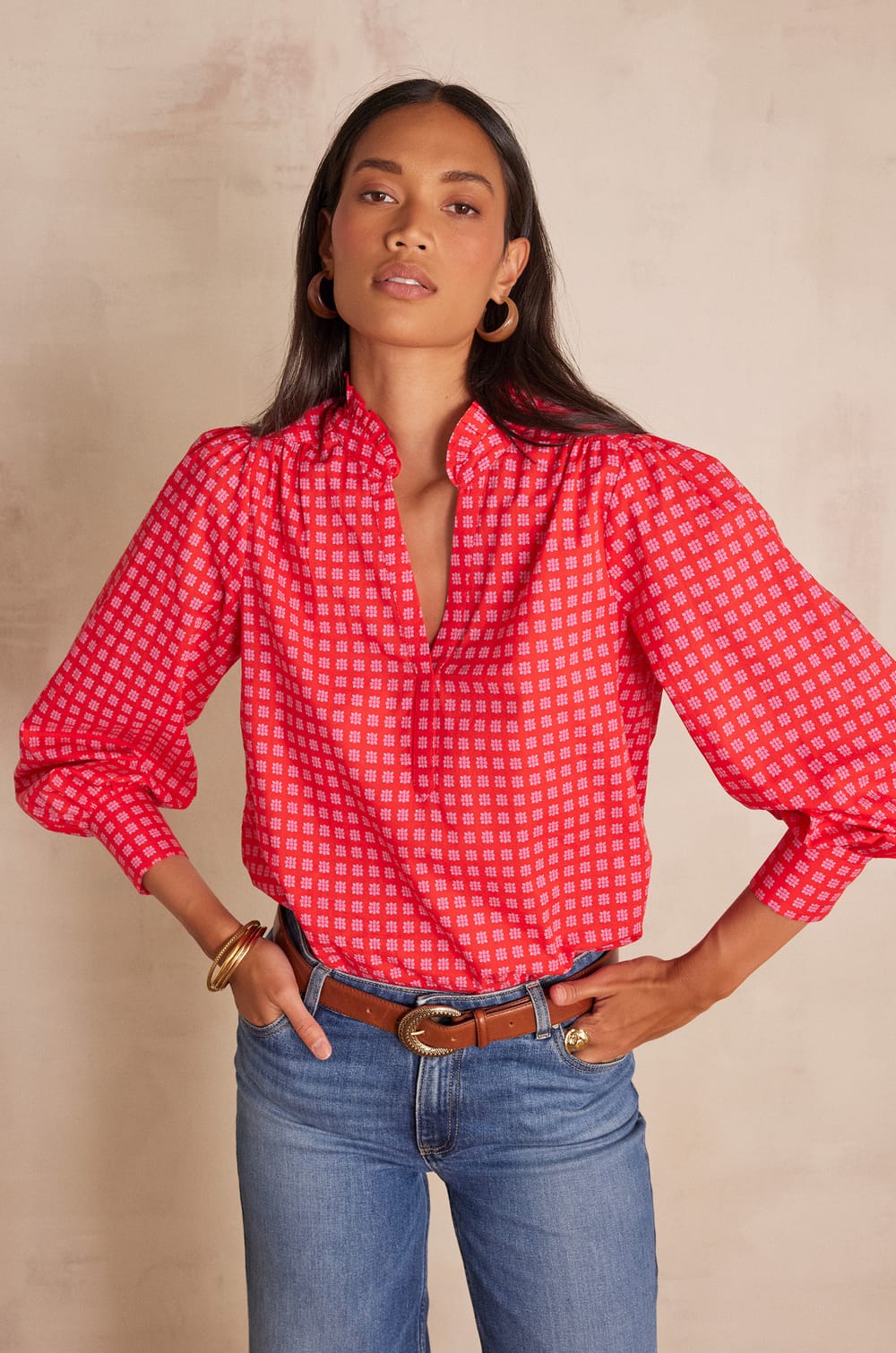 Blouse en coton &agrave; imprim&eacute; fleuri BETH;${refinementColor}