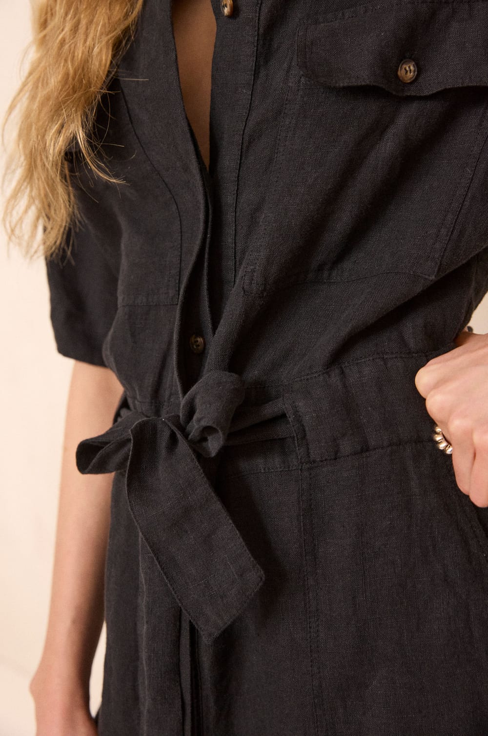 Straight linen flowy dress BETANIE;${refinementColor}