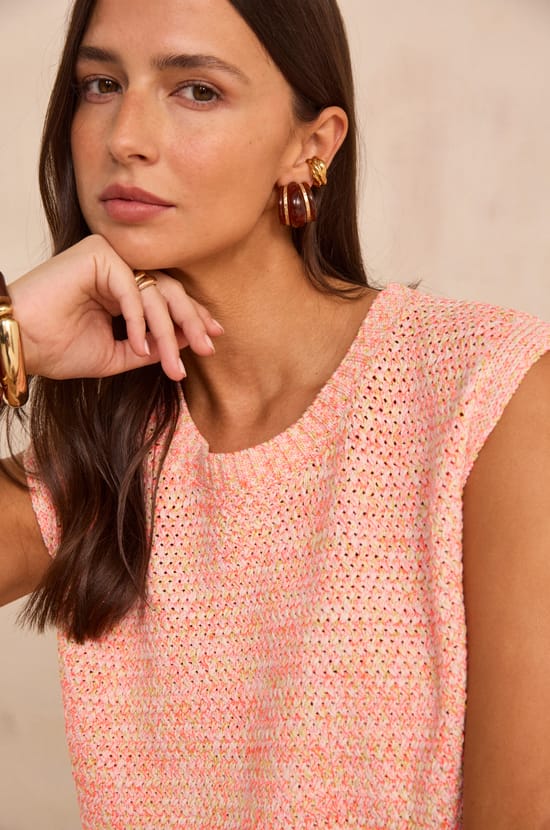 Sleeveless cotton blend sweater PASSION;${refinementColor}