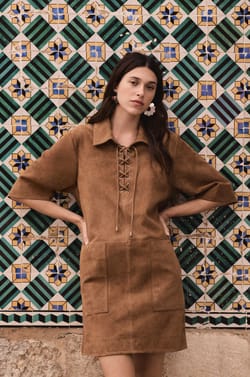 Short dress in 100% leather BRISE;${refinementColor}