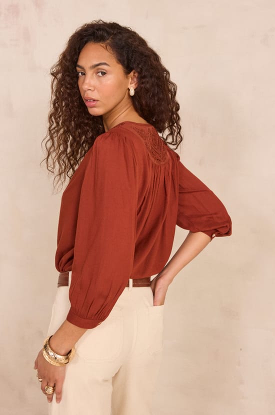 Blouse brod&eacute;e &agrave; manches longues DORIAN;${refinementColor}