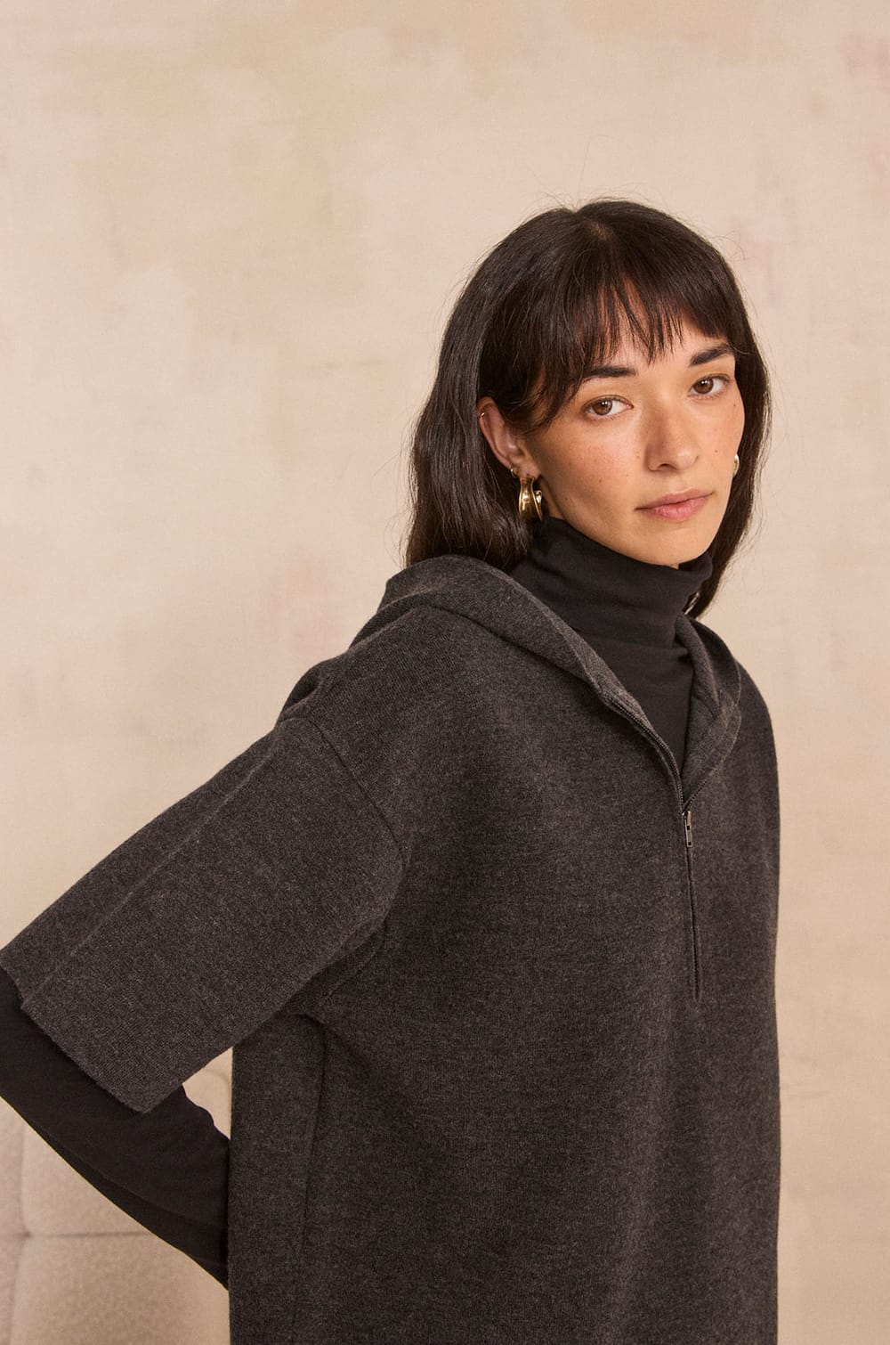 Charcoal gray blended wool dress PENSEE;${refinementColor}
