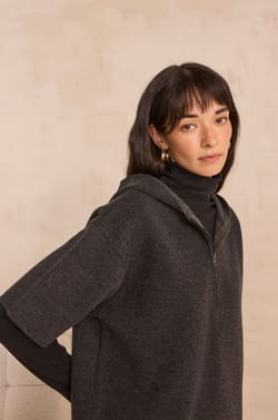 Charcoal gray blended wool dress PENSEE;${refinementColor}