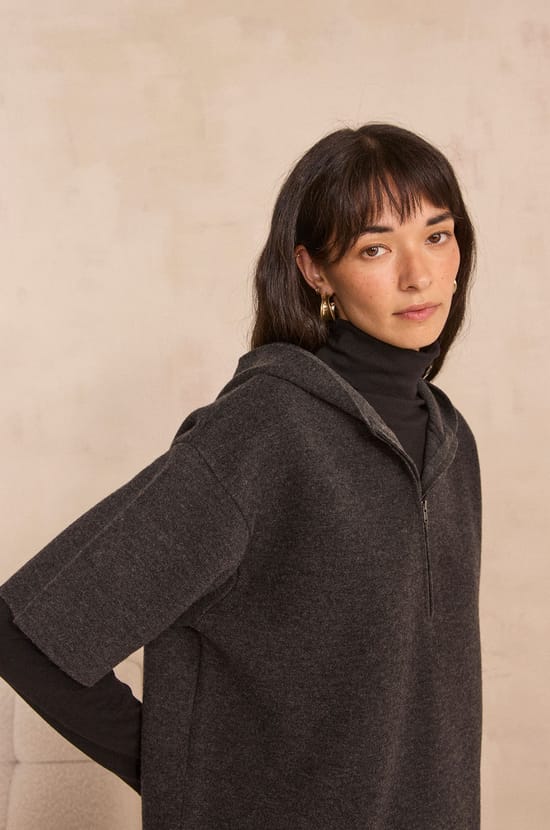 Charcoal gray blended wool dress PENSEE;${refinementColor}
