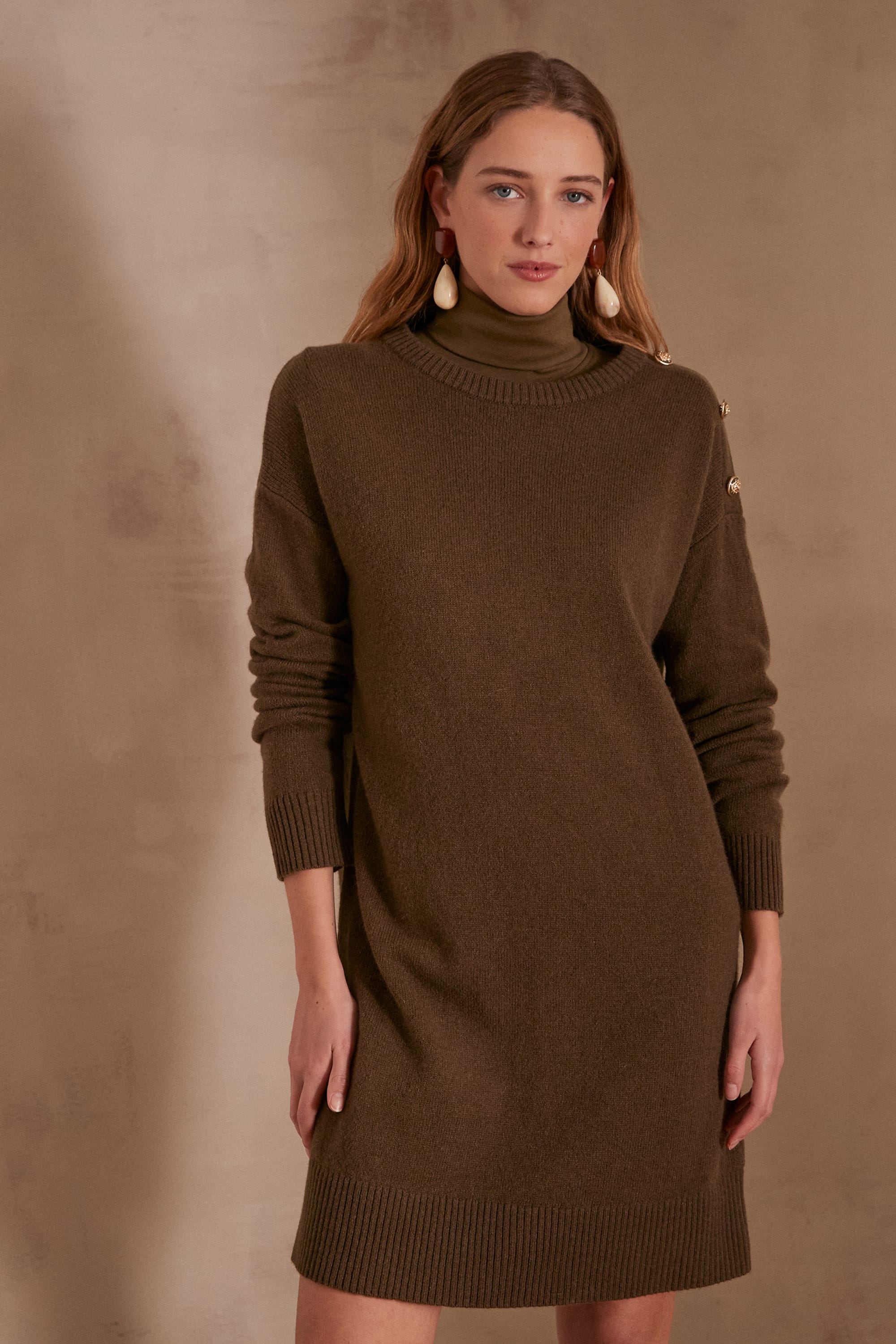 Wool jumper dress in 100% wool LINA woman | KHAKI | Maison 123
