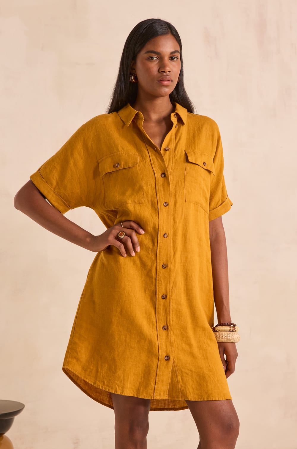 Straight linen shirt dress LAYA;${refinementColor}