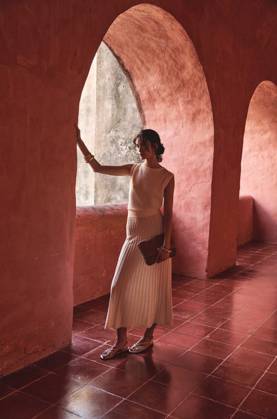 Pleated cotton blend skirt ONDINE;${refinementColor}