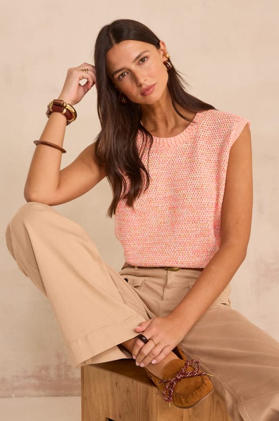 Sleeveless cotton blend sweater PASSION;${refinementColor}