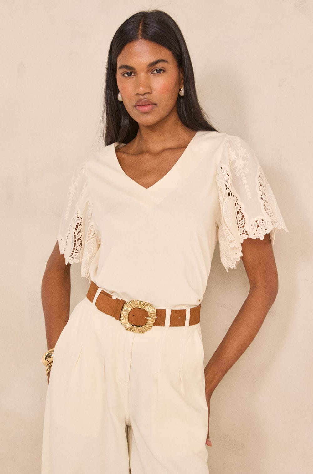 Embroidered short sleeve cotton T-shirt LOLA;${refinementColor}