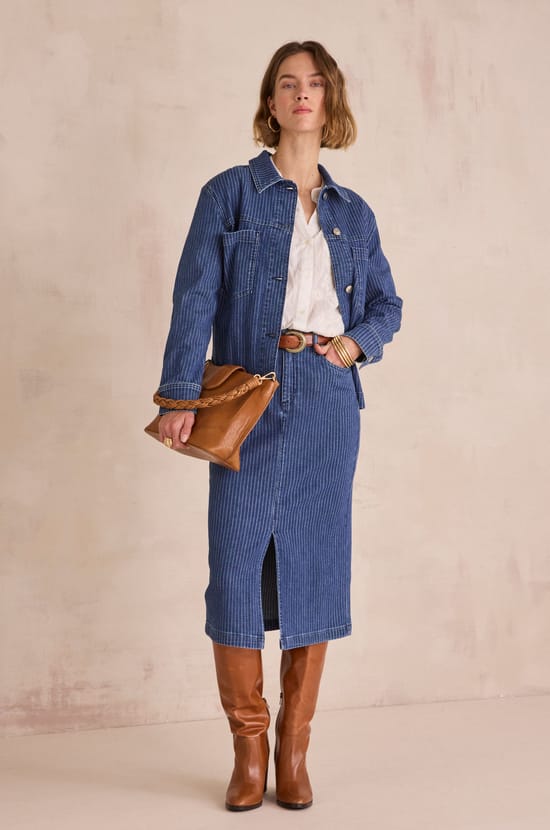 CARLA fine-striped cotton jacket;${refinementColor}