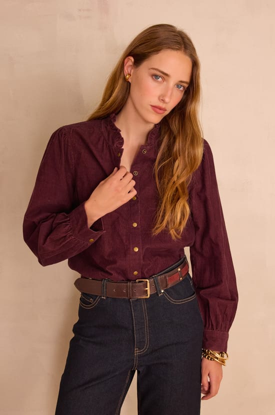 SERAPHINE velvet blouse in 100% cotton;${refinementColor}