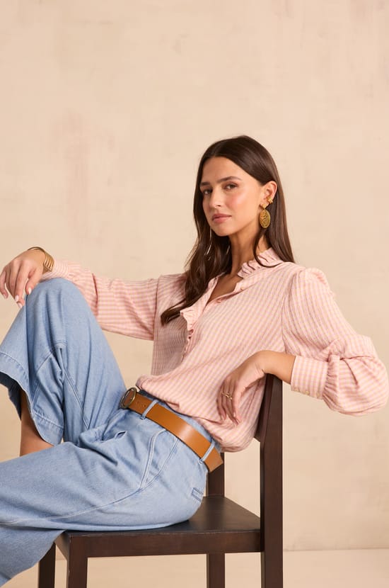 Long-sleeved checkered print blouse SALIA;${refinementColor}