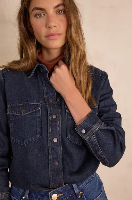 SOLANGE denim effect shirt in 100% cotton;${refinementColor}