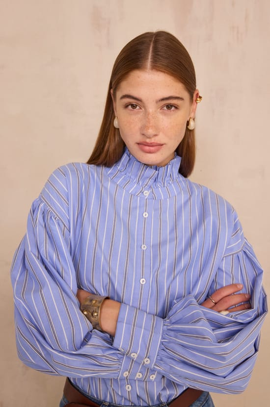 Striped blouse with lavalli&egrave;re collar MORGANE;${refinementColor}