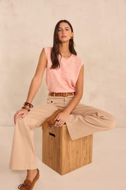 Sleeveless cotton blend sweater PASSION;${refinementColor}