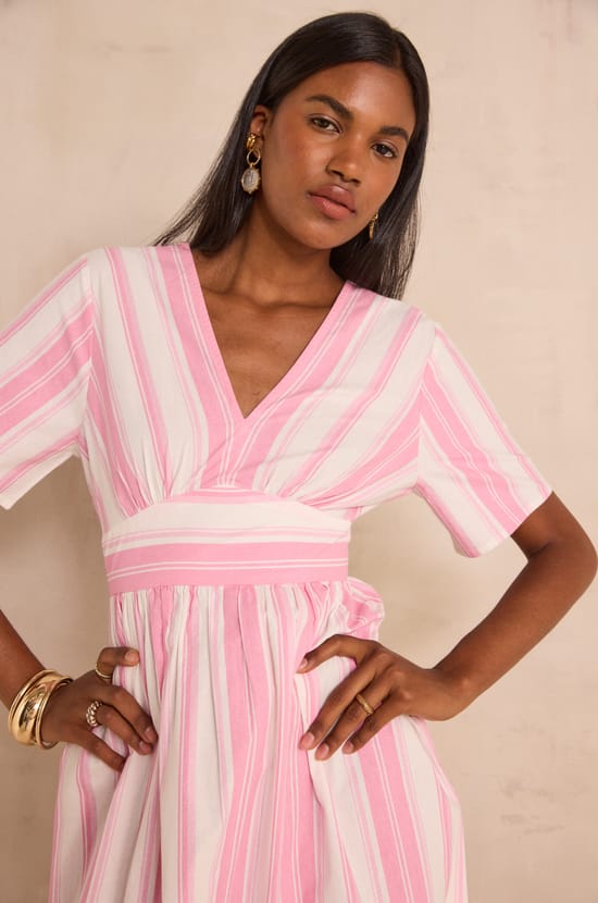 Striped cotton A-line dress PRIMEROSE;${refinementColor}