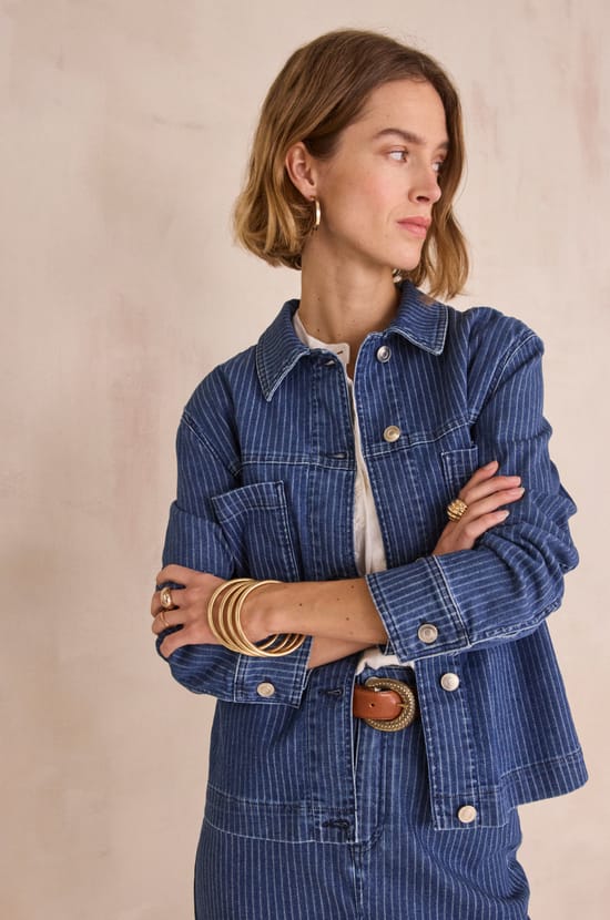 CARLA fine-striped cotton jacket;${refinementColor}